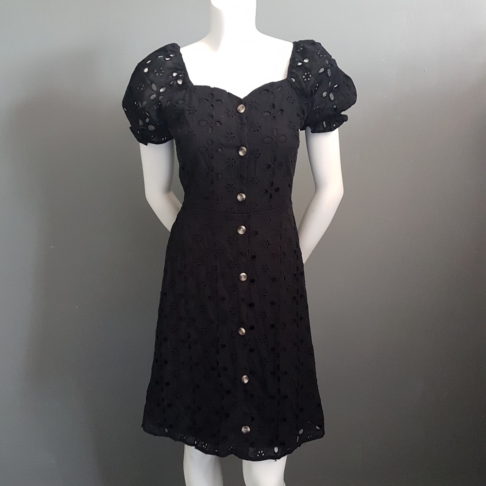 Monteau Black Eyelet Puff Sleeve Mini Dress - Picture 2 of 12